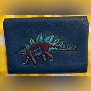 Coach Navy Leather Wallet with Teal and Purple Dinosaur Applique